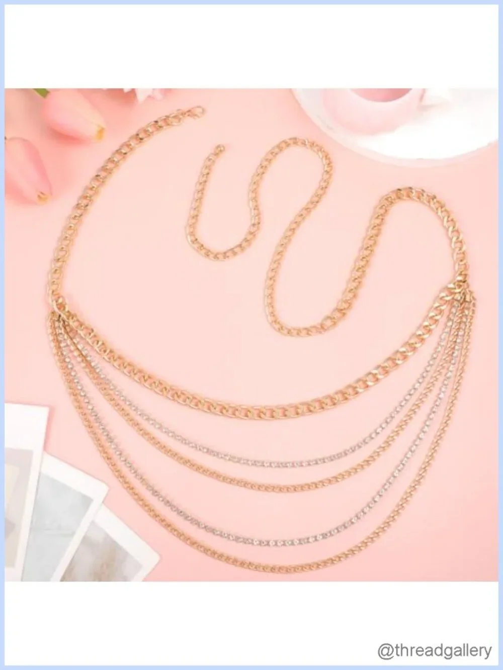 Gold Rhinestone Waist Chain Belt for Women Adjustable Layered Body Jewelry